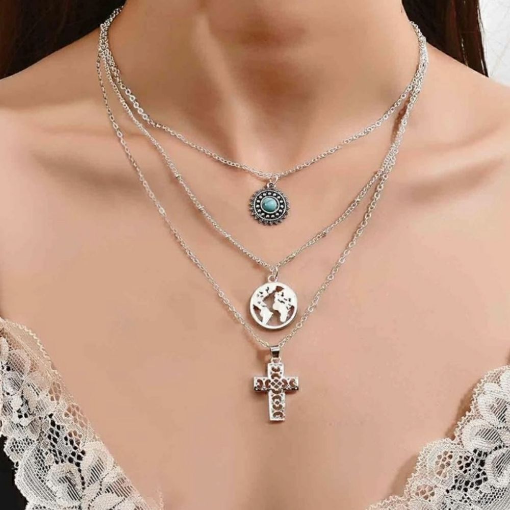 Bohemian Chic Silver Plated Layered Necklace - Vintage Inspiration - Picture 9 of 13